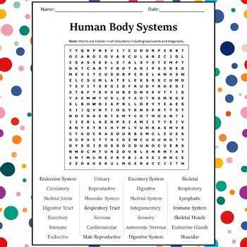 Human Body Systems Word Search Puzzle Worksheet Activity By Word Search