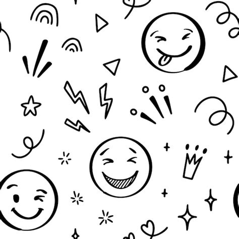 Premium Vector Doodle Emoji Seamless Pattern Hand Drawn Sketch