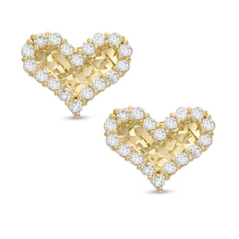 Cubic Zirconia Heart Stud Earrings In 14K Gold View All Jewelry