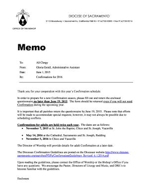 Fillable Online Diocese Sacramento Confirmation Questionnaire Diocese