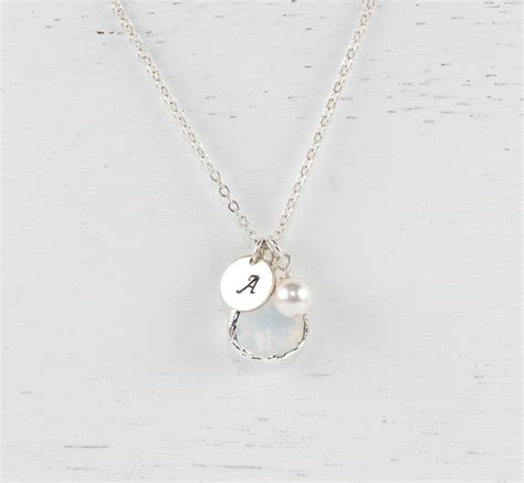 October Birthstone Necklace Personalized Necklace White Etsy