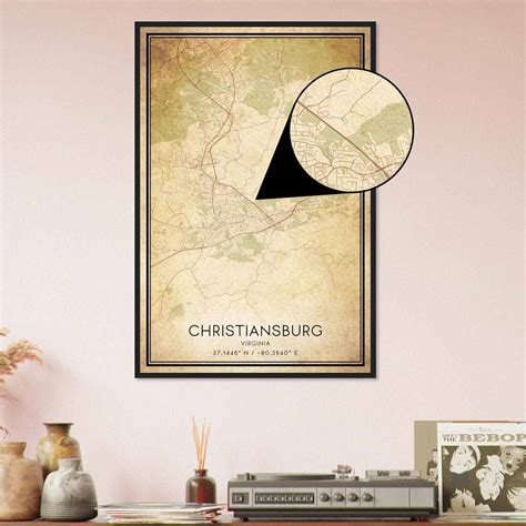 Vintage Christiansburg Virginia Map Poster, Modern Home Decor Wall Art