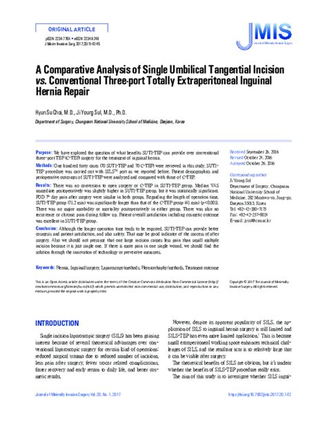 Pdf A Comparative Analysis Of Single Umbilical Tangential Incision Vs