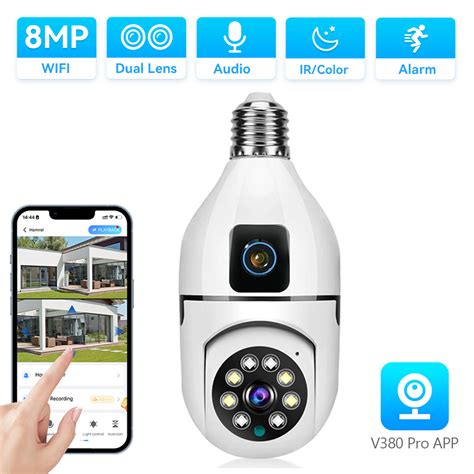 Hamrol 4K 8MP E27 Dual Lens Dual Screen V380 Pro PTZ WIFI Bulb Camera