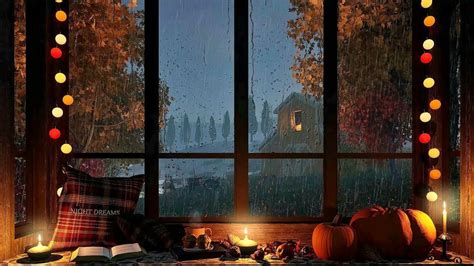 Cozy Window Reading Nook On A Rainy Autumn Night Relaxing Rain On