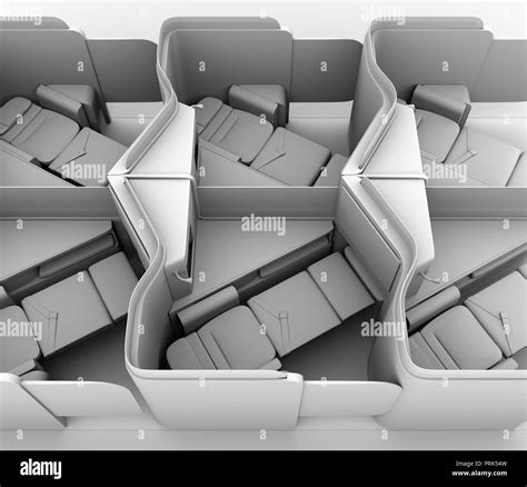 Clay Rendering Of Luxury Business Class Suites Interior Reclining Seat In Fully Flat Mode 3d