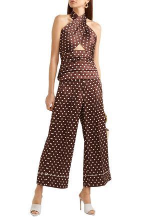 Racil Woman Essaouira Cutout Polka Dot Silk Satin Top Chocolate