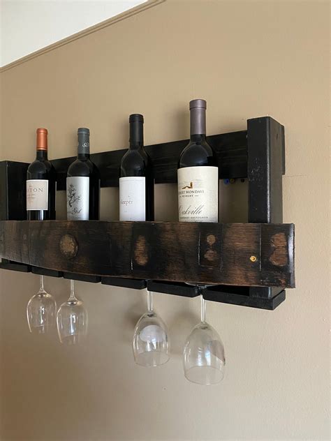 Whiskey Bourbon Barrel Stave Bar Back Shelf With Wine Glass Etsy