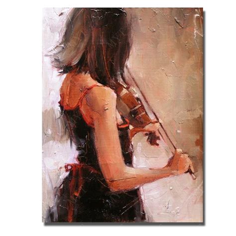 Play Violin Oil Painting Pretty Girl Wall Art Modern Home Decor Hand