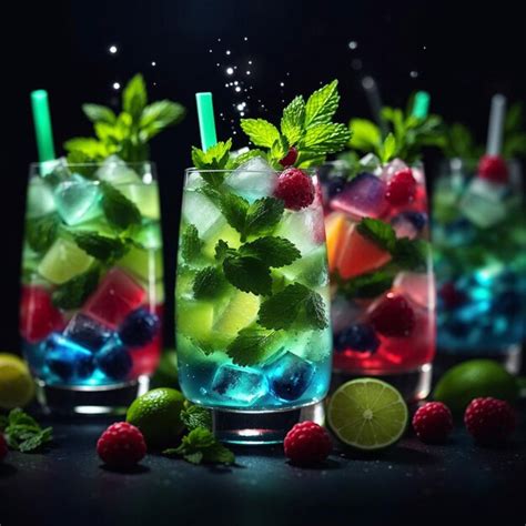 Premium Ai Image Colorful Assorted Mojito Cocktails With Lime