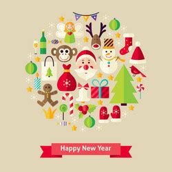 Flat Style Circle Template Collection Of Happy New