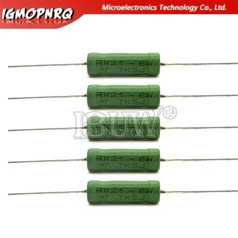 5PCS RX21 6W 10W Wire Wound Resistance 5 1R 10R 100R 1K 10K 12K 15K 18R