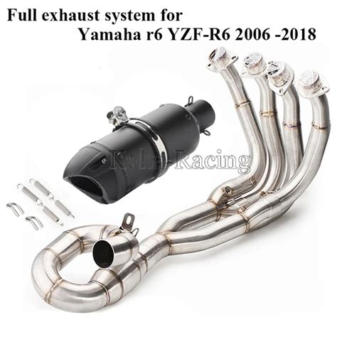 Yzf R6 Motorcycle Exhaust Muffler Full System Front Header Mid Link Pipe Slip On Tail For