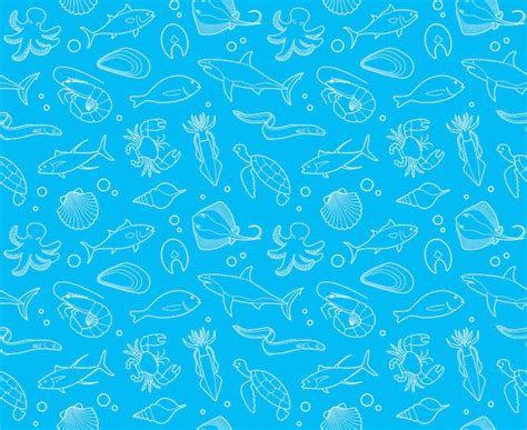 Premium Vector Seamless Background With Outline Pictures Of Seafood