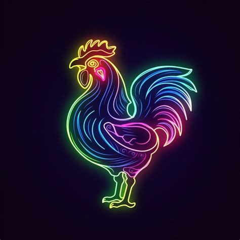 Neon Rooster Premium Ai Generated Image