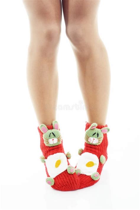 Woman Legs In Red Socks Stock Photo Image Of Footwear