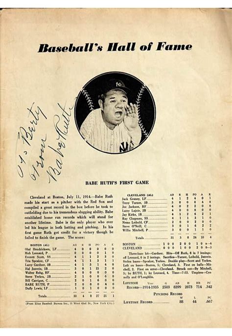 Babe Ruth Autographed 1940s War Bond Game Program Grey Flannel Auctions