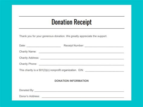 Nonprofit Charity Donation T Receipt Pdf Docx Word Doc 501c3 Donation Receipt Digital