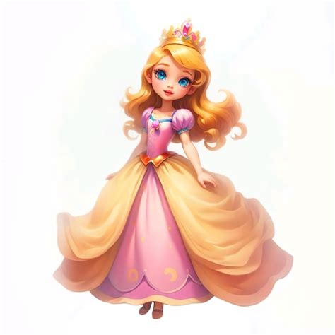 Premium Vector Princess With A Pink Dress Brown Hair And A Crown On