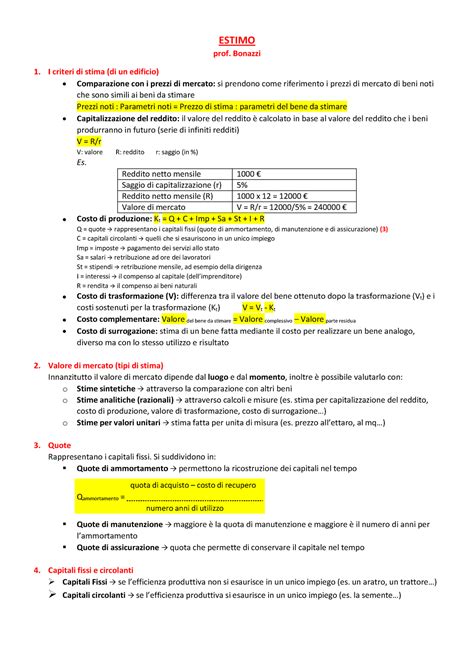 Estimo Domande D Esame Prof Bonazzi Quota Di Acquisto Costo Di