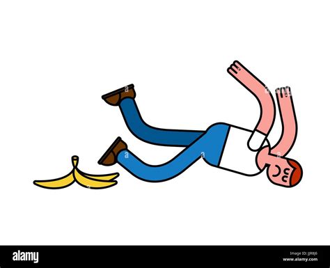 Fall On Banana Slip On Banana Peel Guy Flopped Man Fell Stock Vector