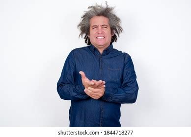 Handsome Mature Caucasian Man Afro Grey Stock Photo