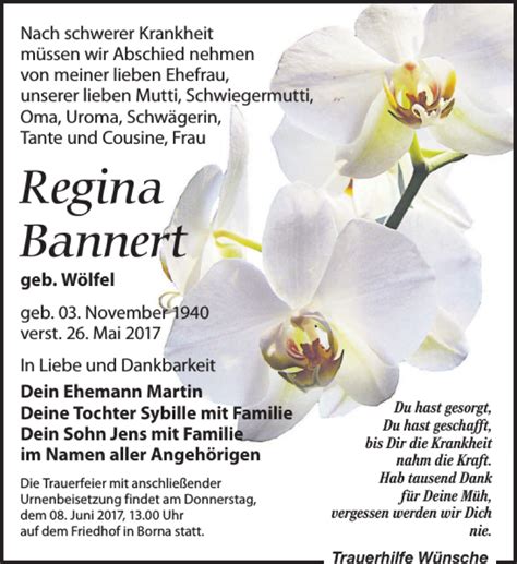 Traueranzeigen Von Regina Bannert Trauer Anzeigen De