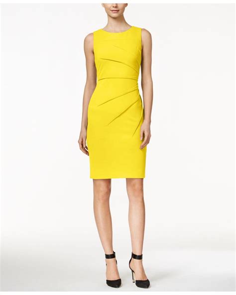 Calvin Klein Sleeveless Sunburst Sheath Dress In Yellow Lyst