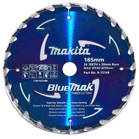 Makita Bluemak 185mm 24 Tooth Tct Wood Circular Saw Blade 20mm Bore