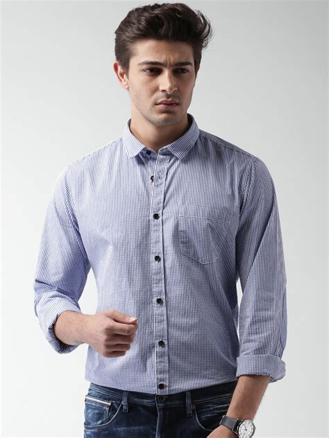 Buy Mast And Harbour Men Blue And White Regular Fit Checked Casual Shirt Shirts For Men 1352781