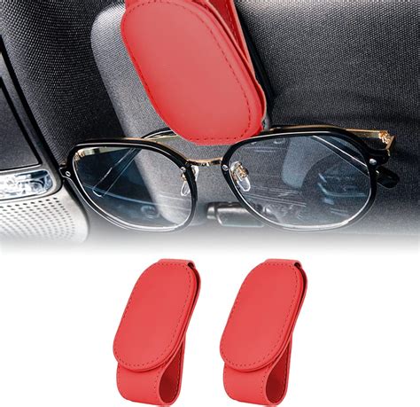 Leiwo 2pcs Sunglass Holder For Car Magnetic Leather Glasses Eyeglass Hanger Clip