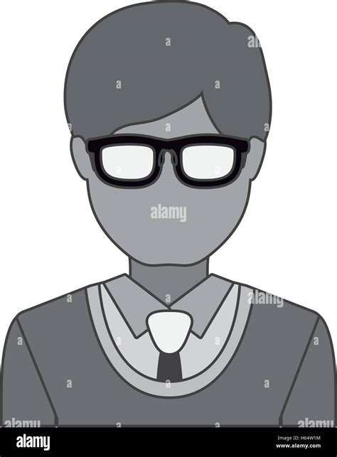 Silhouette Half Body Man With Formal Suit And Glasses Stock Vector