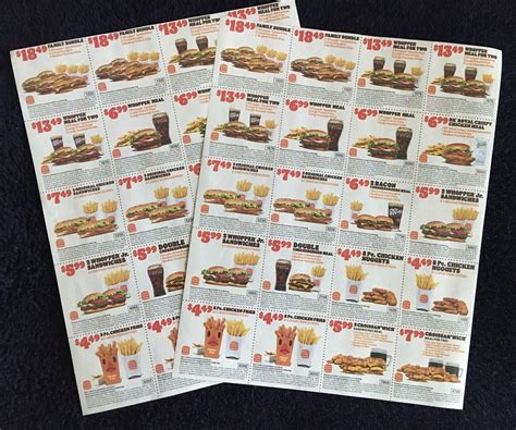 Sheets Burger King Coupons Bk Restaurant Whopper Fast Food