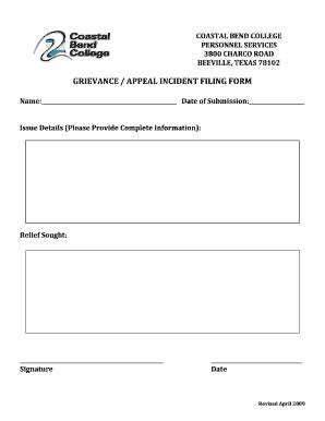 Fillable Online Coastalbend Grievance Appeal Incident Filing Form