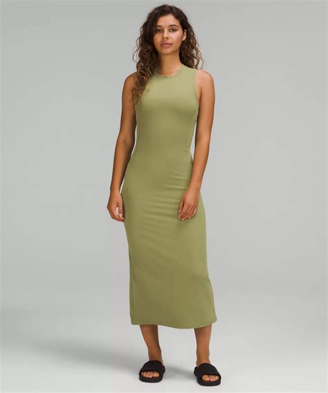 Lululemon All Aligned Sleeveless Midi Dress In Bronze Green Modesens