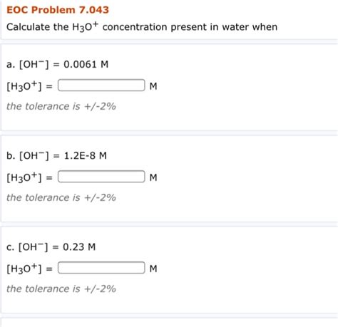 Solved Calculate The H 3O Concentration Present In Water Chegg