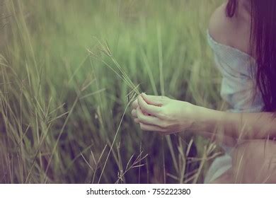 Beautiful Women Wearing Blue Dresses Hands Stock Photo 755222380