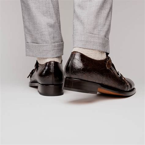 Caporicci 5951 Alligator Monk Strap Dark Brown| MensDesignerShoe.com