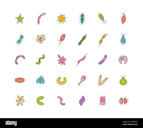 Microbes Virus Bacterias And Pathogen Icons Colorful Set Collection