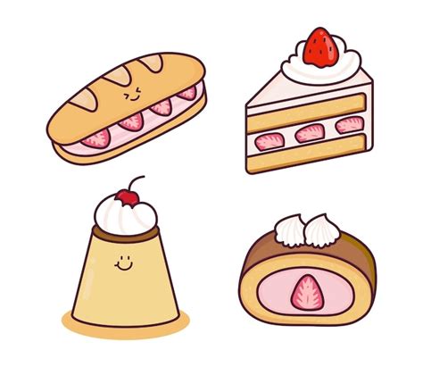 Premium Vector Vector Cute Strawberry Dessert Kawaii Food