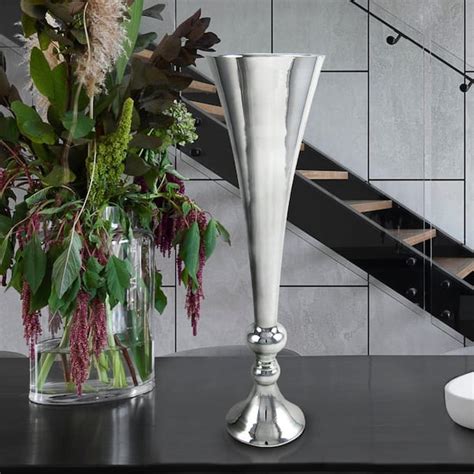 20 In Silver Metal Trumpet Table Flower Vase Decorative Centerpiece