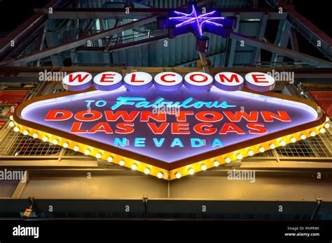 Bright Welcome To Fabulous Downtown Las Vegas Nevada Sign At Fremont