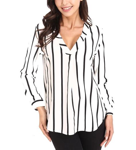 Womens Sexy Long Sleeve Striped Shirts Loose Pullover Casual Top