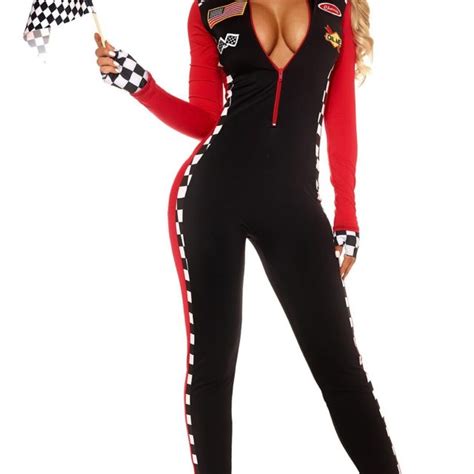 Sexy Ladies Racing Costume Race Car Driver Outfit Long Sleeves Plaid