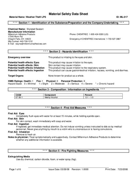 Fillable Online Material Safety Data Sheets Well Control Fluids Fluid