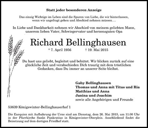 Traueranzeigen Von Richard Bellinghausen Ga Trauer De