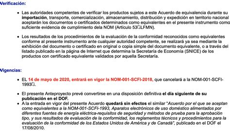 Anteproyecto Conamer Acuerdo Que Aceptan Como Equivalentes A La Nom