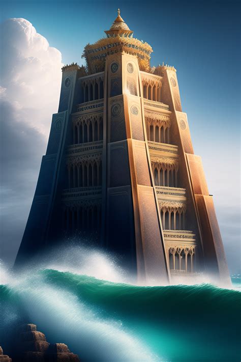 Lexica Tower Of Babel In Atlantis Lost Technology With Crashing Waves