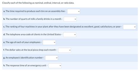 Solved Classify Each Of The Following As Nominal Ordinal Chegg