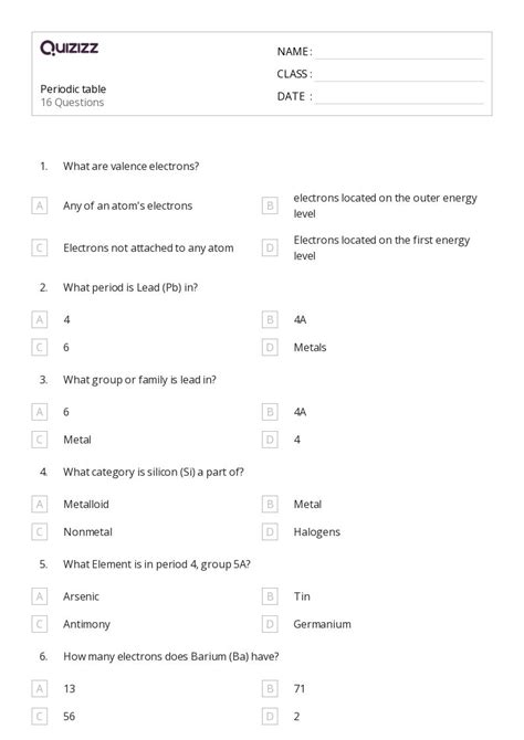 50+ periodic table worksheets for 9th Class on Quizizz | Free & Printable